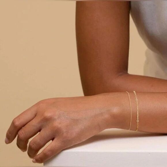NEW 5pc Gold Bracelets 14K Dainty Gold Plated Stackable Bracelets for Women - Picture 3 of 7